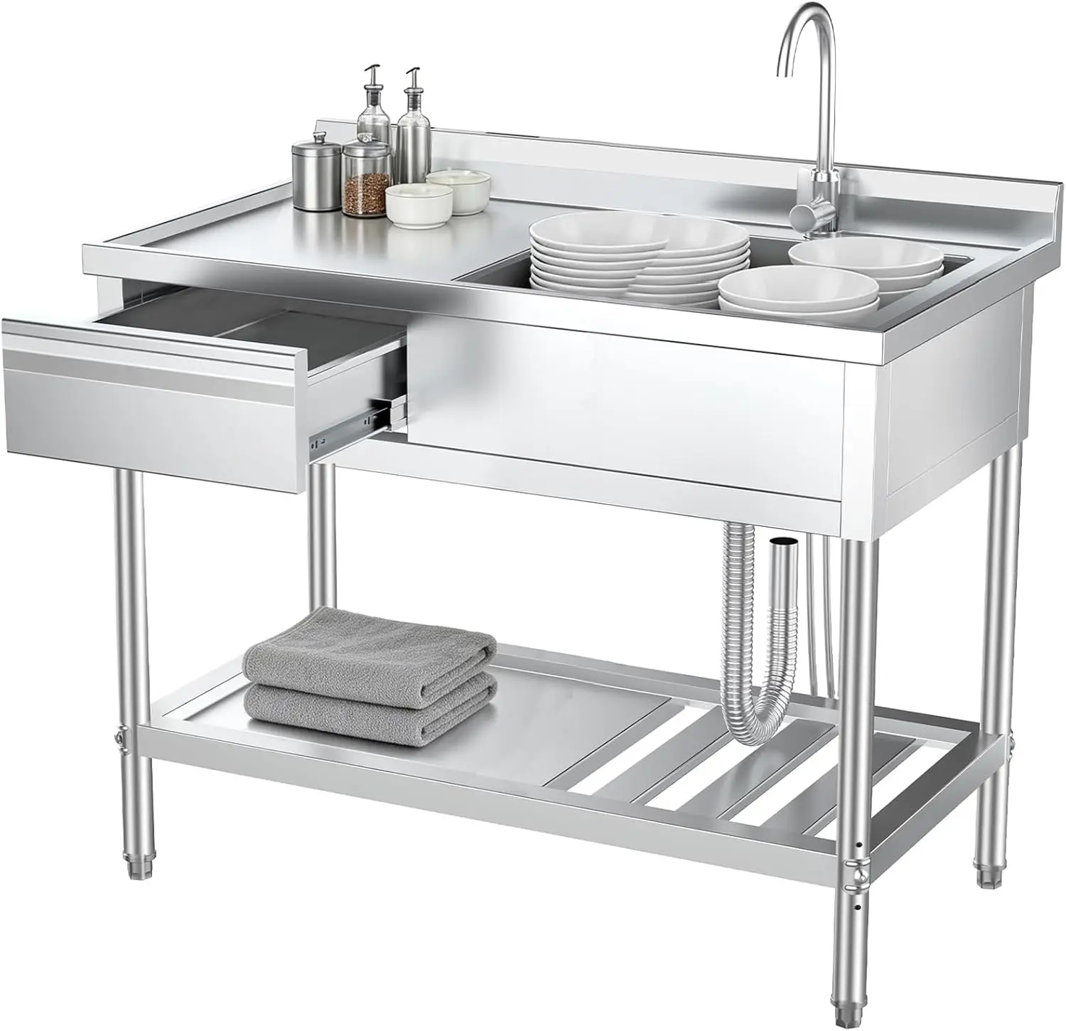Commercial Kitchen Plumbing - Stainless Steel Utility Sink with Drawers