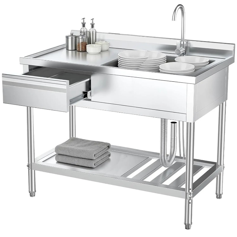 Commercial Kitchen Plumbing - Stainless Steel Utility Sink with Drawers